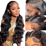 ANNELBEL 13x6 Body Wave Lace Front Wigs Human Hair 250% Density HD Transparent Lace Frontal Human Hair Wigs 12A Grade Glueless Wigs Human Hair for Women Natural Black 26 inch