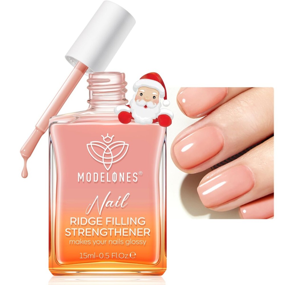modelones Nail Strengthener and Growth Nail Hardener Extra Strong and Growth Nude Nail Polish Nail Repair for Damaged Nails Strengthening Polish Ridge Filler for Nails 15ml