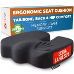 5 STARS UNITED Seat Cushion for Tailbone Pain Relief - Large Memory Foam Cushion for Coccyx, Hip, Sciatica & Post-Surgery Recovery - Wheelchair, Car, Desk, Gaming & Office Chairs, Black