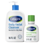 Cetaphil Daily Facial Cleanser Lotion for Combination to Oily, Sensitive Skin, 16 oz + Travel Size Moisturizing Lotion 2 oz