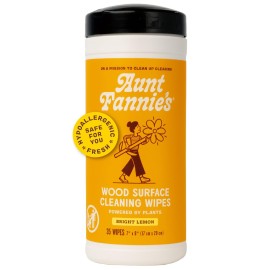 Aunt Fannie\'s Wood Surface Cleaning Wipes, Multipurpose Wood Surface Cleaner for Cabinets, Furniture, and Wood Floors, Lemon Scent, 35 Count (Pack of 1)