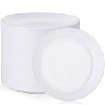 Nervure 100Pcs White Plastic Plates - 10.25inch Disposable White Dinner Plates - Heavy Duty Plastic Plate Ideal for Wedding & Party