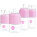 PopYum Pink Formula Making Baby Bottle Starter Set, 4-Pack, 2X 5oz Bottles with 1 Slow Flow Nipples + 2X 9oz Bottles with 2 Medium Flow Nipples, Mixing, Dispenser