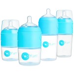 PopYum Blue Formula Making Baby Bottle Starter Set, 4-Pack, 2X 5oz Bottles with 1 Slow Flow Nipples + 2X 9oz Bottles with 2 Medium Flow Nipples, Mixing, Dispenser