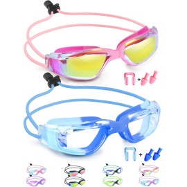 Vvinca Goggles for Kids 6-14 with Bungee Strap 2pc, Toddler Kids Swim Goggles for Swimming 8-12 No Hair Pulling for Boys Girl