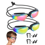 Vvinca Goggles for Kids 6-14 with Bungee Strap 2pc, Toddler Kids Swim Goggles for Swimming 8-12 No Hair Pulling for Boys Girl