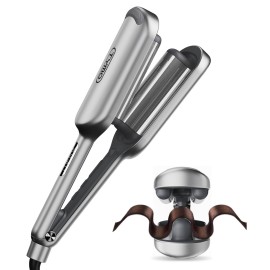 Curling Iron Hair Crimper Waver - TYMO ROVY Beach Waves Curling Wand, Ionic Deep Waver Hair Curler Tool with Ceramic 3 Barrel for Women, Dual Voltage, Anti-Scald, Easy to Use, Grey, 1.25 Inch