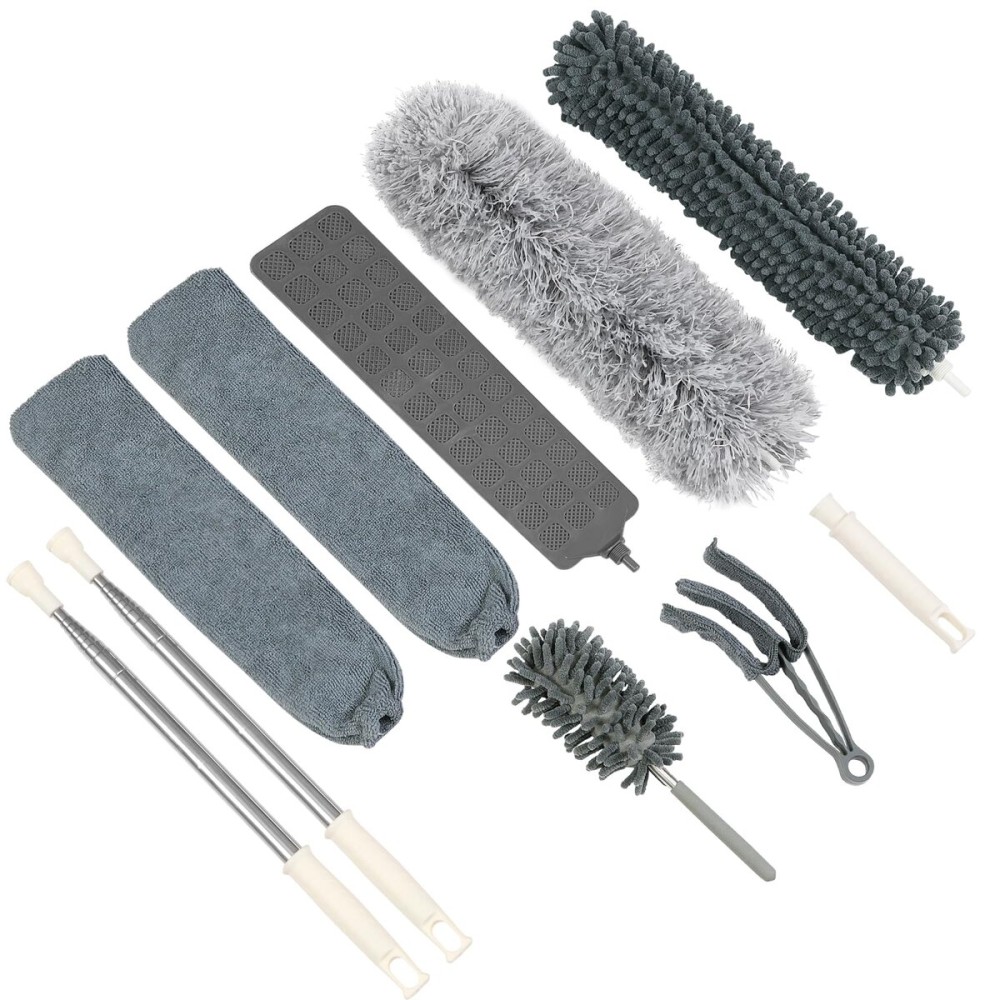 ZZ LAZYCOTTAGE 10 PCS Microfiber Feather Duster Kit, Dusters for Cleaning with Extension Pole, Retractable Bendable, Gap Dust Brush Blind Duster, for Cleaning Ceiling Fan, High Ceilings, Cars