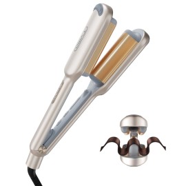 Curling Iron Hair Crimper Waver - TYMO ROVY Beach Waves Curling Wand, Ionic Deep Waver Hair Curler Tool with Ceramic 3 Barrel for Women, Dual Voltage, Anti-Scald, Easy to Use, Elegant Gold, 1 Inch