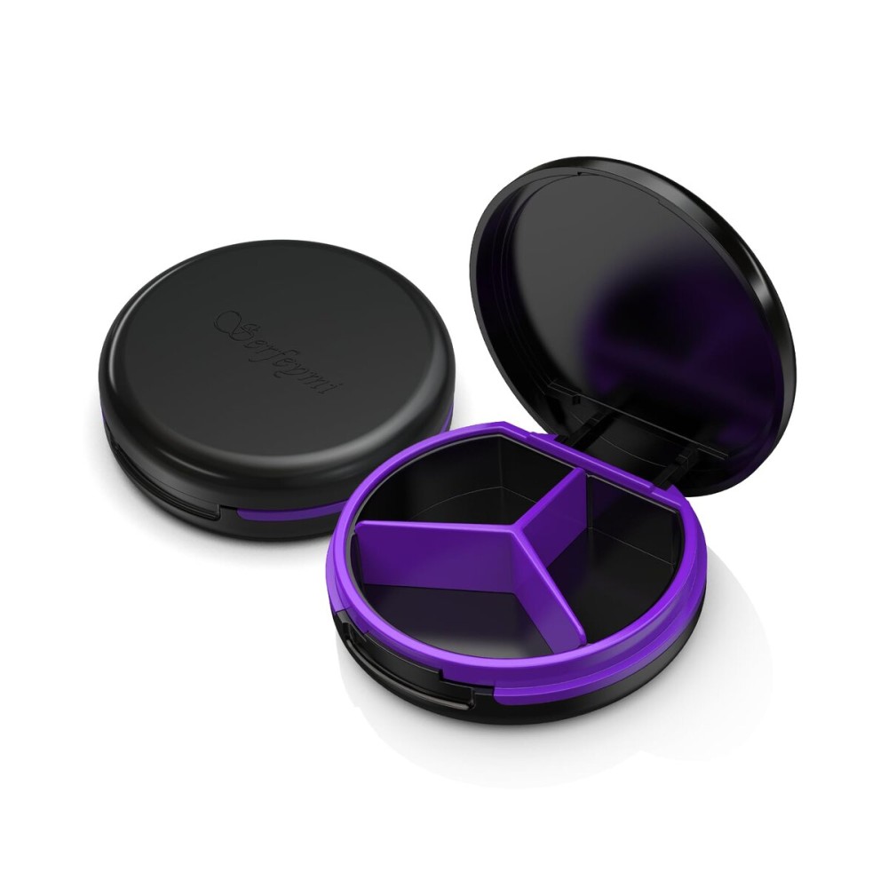 Serfeymi Small Pill Box - 3 Compartments Portable Pill Box for Purse Pocket, Compact Mini Travel Pill Case - Suitable for Medicine, Vitamin, Fish Oil, Supplements - Black(Serfeymi)