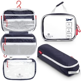 Toiletry Bag Kit Set: Hanging Travel Toiletry Bag + 311 TSA Cosmetic Liquid Bag + Ultralight Accessory Organizer Pouch (Navy Ripstop)