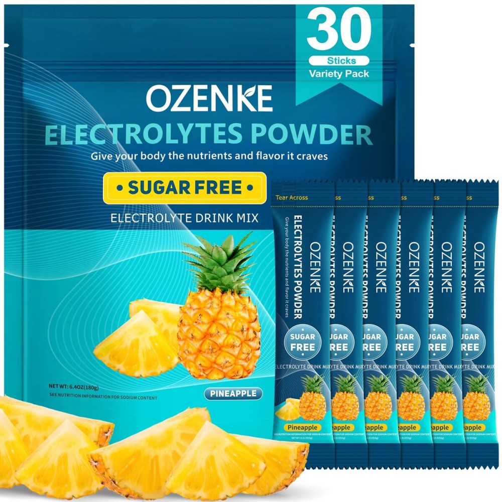 OZENKE Electrolytes Powder Packets, Hydration Packets Sugar Free, Electrolyte Drink Mix Portable Electrolyte Packet for Rapid Hydration, Pineapple Flavor, 30 Sticks