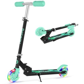 BELEEV V1 Scooters for Kids, 2 Wheel Folding Kick Scooter for Girls Boys, 3 Adjustable Height, Light Up Wheels, Lightweight Scooter with Sturdy Frame, Kickstand for Children 3 to 12 Years (Aqua Black)