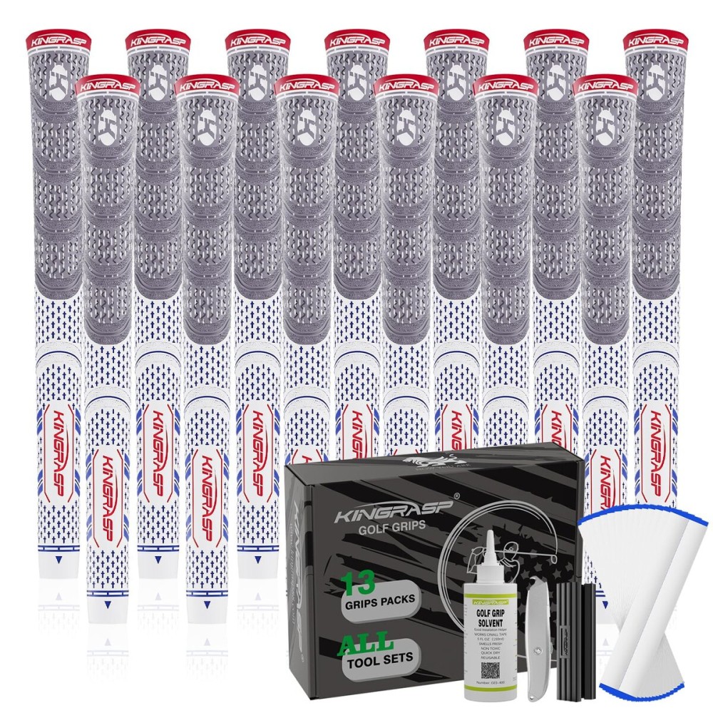 KINGRASP Premium Rubber Golf Grips 13 Pack, Anti-SlipSuper Stability,Cord Rubber, Golf Club Grips,Standard/Mid Size/Oversize, 13 Grips with All Kits