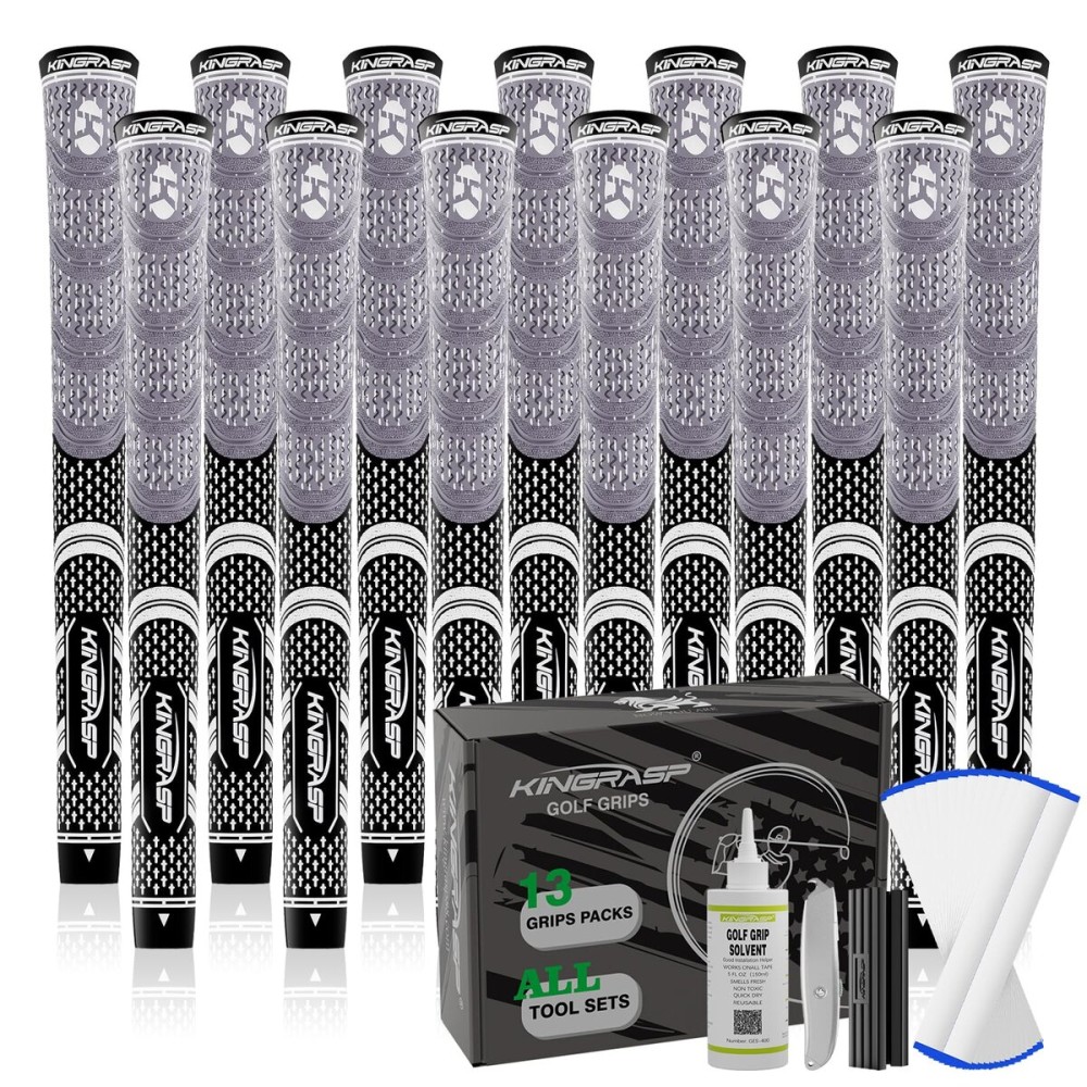 KINGRASP Premium Rubber Golf Grips 13 Pack, Anti-SlipSuper Stability,Cord Rubber, Golf Club Grips,Standard/Mid Size/Oversize, 13 Grips with All Kits