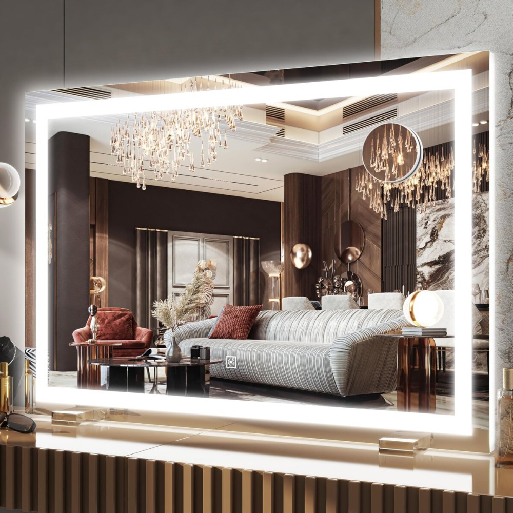 FENNIO Makeup Mirror with Lights 32x22 LED Makeup Mirror Large Vanity Mirror with LightsTouch Sensor with Dimmable 3 Modes, Square White