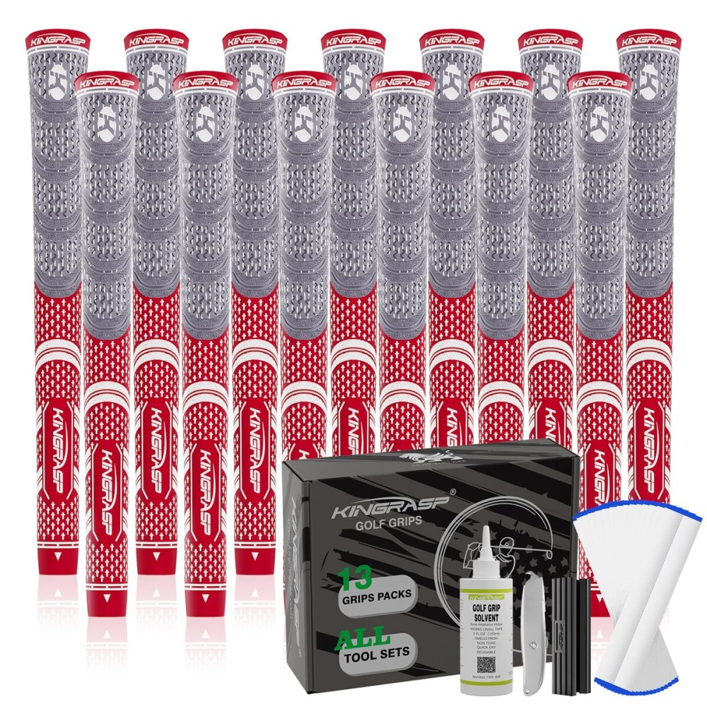 KINGRASP Premium Rubber Golf Grips 13 Pack, Anti-SlipSuper Stability,Cord Rubber, Golf Club Grips,Standard/Mid Size/Oversize, 13 Grips with All Kits