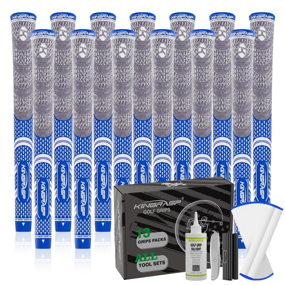KINGRASP Premium Rubber Golf Grips 13 Pack, Anti-SlipSuper Stability,Cord Rubber, Golf Club Grips,Standard/Mid Size/Oversize, 13 Grips with All Kits