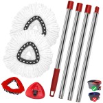 Spin Mop Handle Mop Heads Mop Base Mop Scruby Brush Replacement Sets Combo Compatible with Ocedar EasyWring 1 Tank Spin Mop System (1 Sets Stainless Steel Mop Handle +2 White Heads +1 Base +1 Brush)