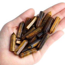 QINJIEJIE Tigers Eye 20 PCS Healing Crystals Stones Sets Wands Bulk Natural Pocket Crystal Towers Assorted Pointed Reiki Gemstones Polished Energy Meditation Chakra Gifts for Women Men