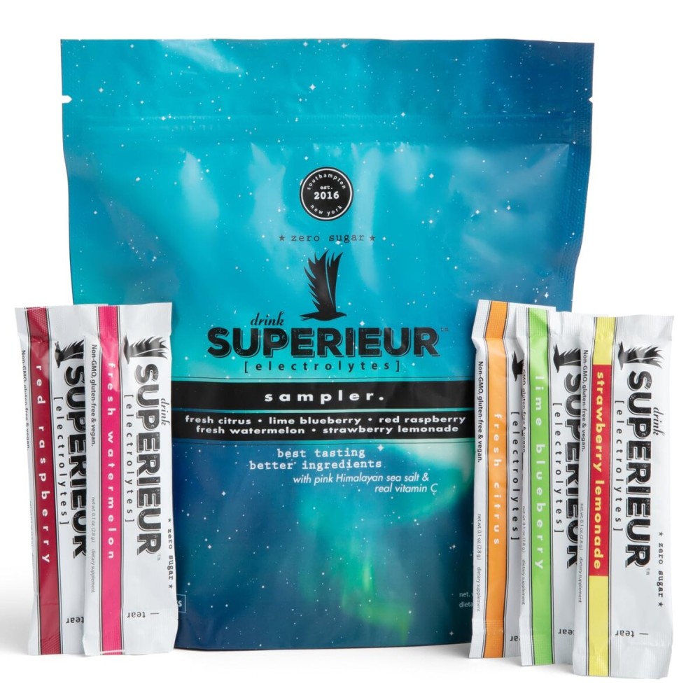 Superieur Electrolyte Powder Packets - Vegan Electrolyte Hydration Powder w/Sea Minerals - Keto Friendly, Non-GMO, Zero Sugar Electrolyte Supplement-Healthy Sports Drink -Sampler Pack (20 Packets)