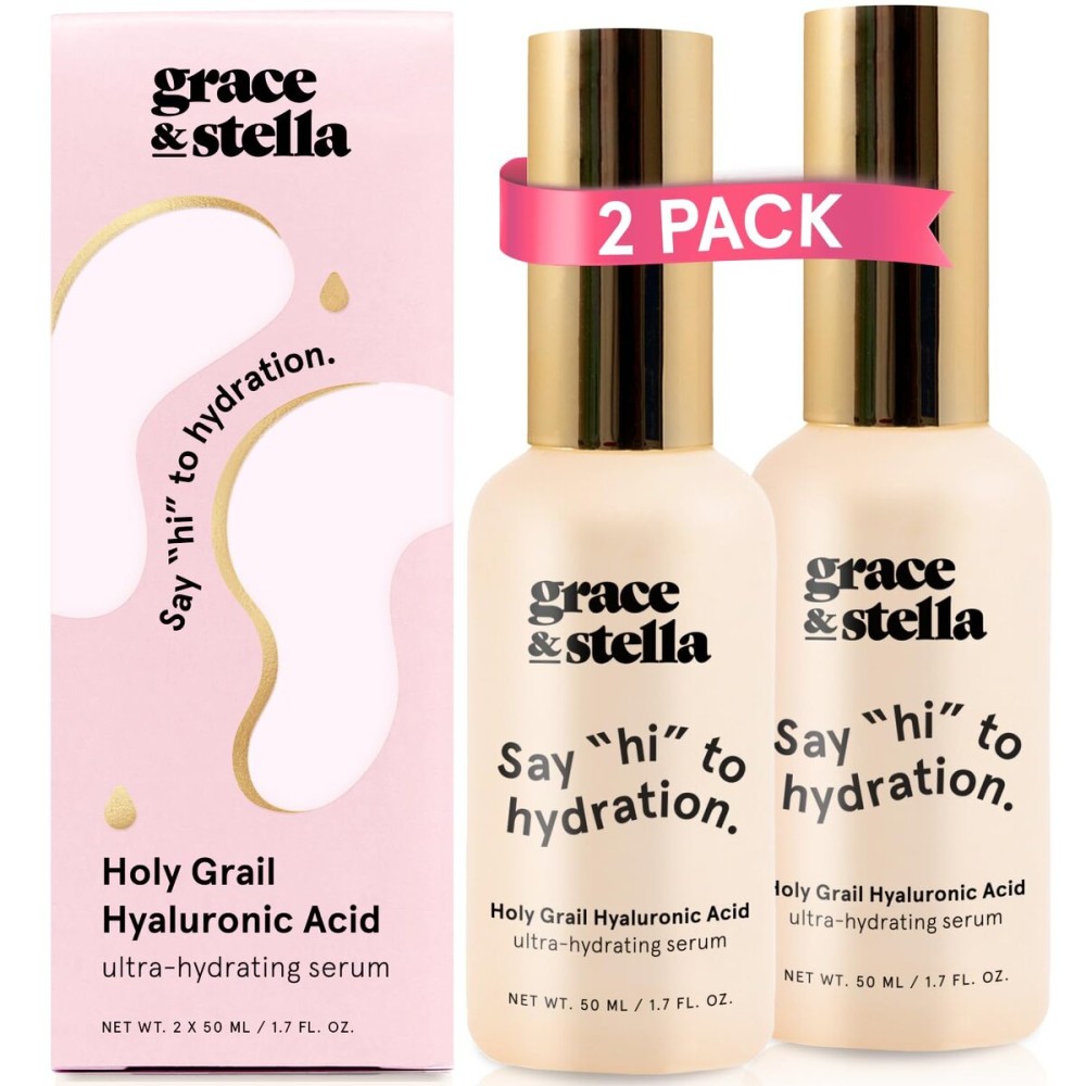 grace & stella Award Winning Hyaluronic Acid Face Serum (50ml/1.7 fl oz) Removes Fine Lines & Wrinkles, Hydrating Hyaluronic Acid Serum for Face, Acido Hialuronico for Women - Vegan Skincare (2-Pack)