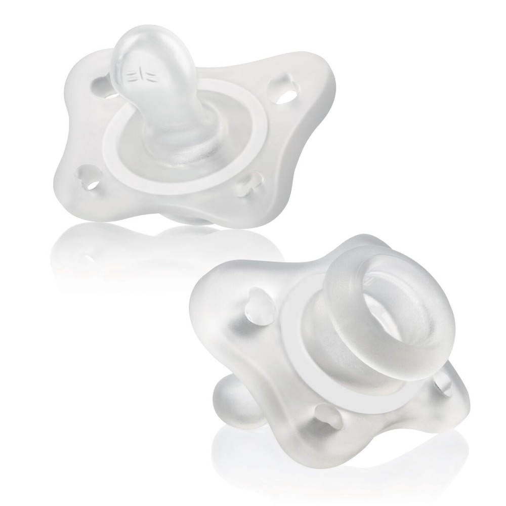 Chicco PhysioForma Mini Orthodontic Pacifier, 0-2m | 100% Silicone | Supports Breathing & Oral Development | One-Piece Design | Extra Small & Light | Includes Sterilizing Case | BPA Free | Clear, 2pk