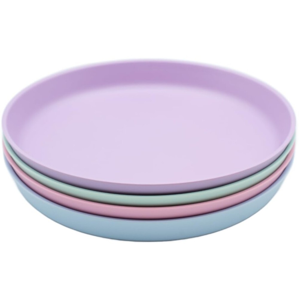 WeeSprout Bamboo Plates, Set of 4, Kid-Sized Dinnerware, Dishwasher Safe Melamine Dishware (Pastel Blue, Mint, Purple & Pink, Without Lids)