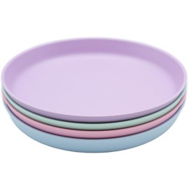 WeeSprout Bamboo Plates, Set of 4, Kid-Sized Dinnerware, Dishwasher Safe Melamine Dishware (Pastel Blue, Mint, Purple & Pink, Without Lids)