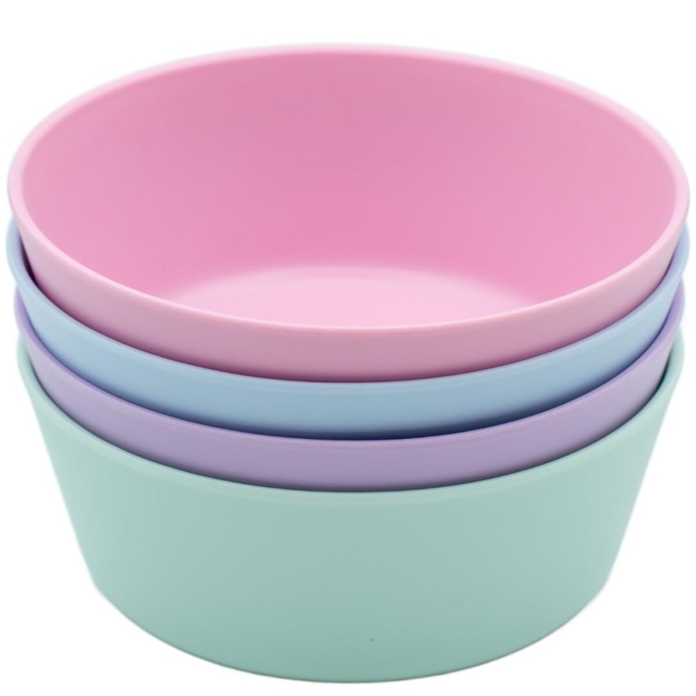 WeeSprout Bamboo Kids Bowls, Set of Four 10 oz Kid-Sized Bamboo Bowls, Dishwasher Safe Kid Bowls (Pastel Blue, Mint, Purple & Pink)