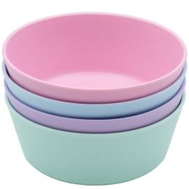WeeSprout Bamboo Kids Bowls, Set of Four 10 oz Kid-Sized Bamboo Bowls, Dishwasher Safe Kid Bowls (Pastel Blue, Mint, Purple & Pink)