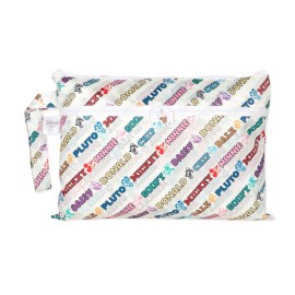 Bumkins Disney Waterproof Wet Dry Clutch Bag for Baby, Travel, Swim Suit, Diapers, Pump Parts, Pool, Gym Clothes, Toiletry, Hook to Stroller, Daycare, Packing Pouch, Zip Bag, Mickey and Friends White