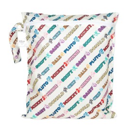 Bumkins Disney Waterproof Wet Bag for Baby, Travel, Swim Suit, Cloth Diaper, Pump Parts, Pool, Beach, Gym Clothes, Toiletry, Hook to Stroller, Daycare, Zipper Reusable Wetdry, Mickey and Friends White