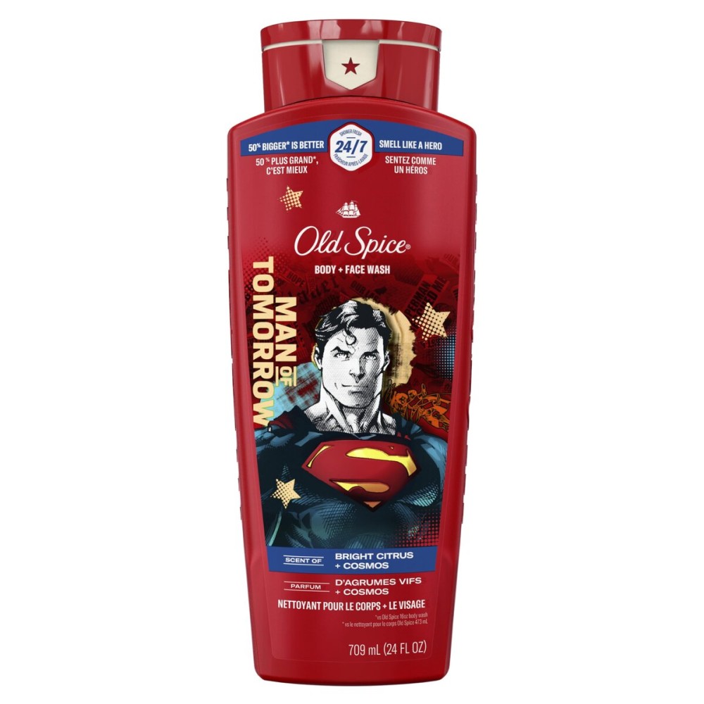 Old Spice Body Wash for Men, Superman: Man of Tomorrow, 3X Defense, 24/7 Shower Fresh with Lasting Scent, Cleansing 2-in-1 Body & Face Wash, Smell Like a Hero, Bright Citrus and Cosmos Scent, 24 oz