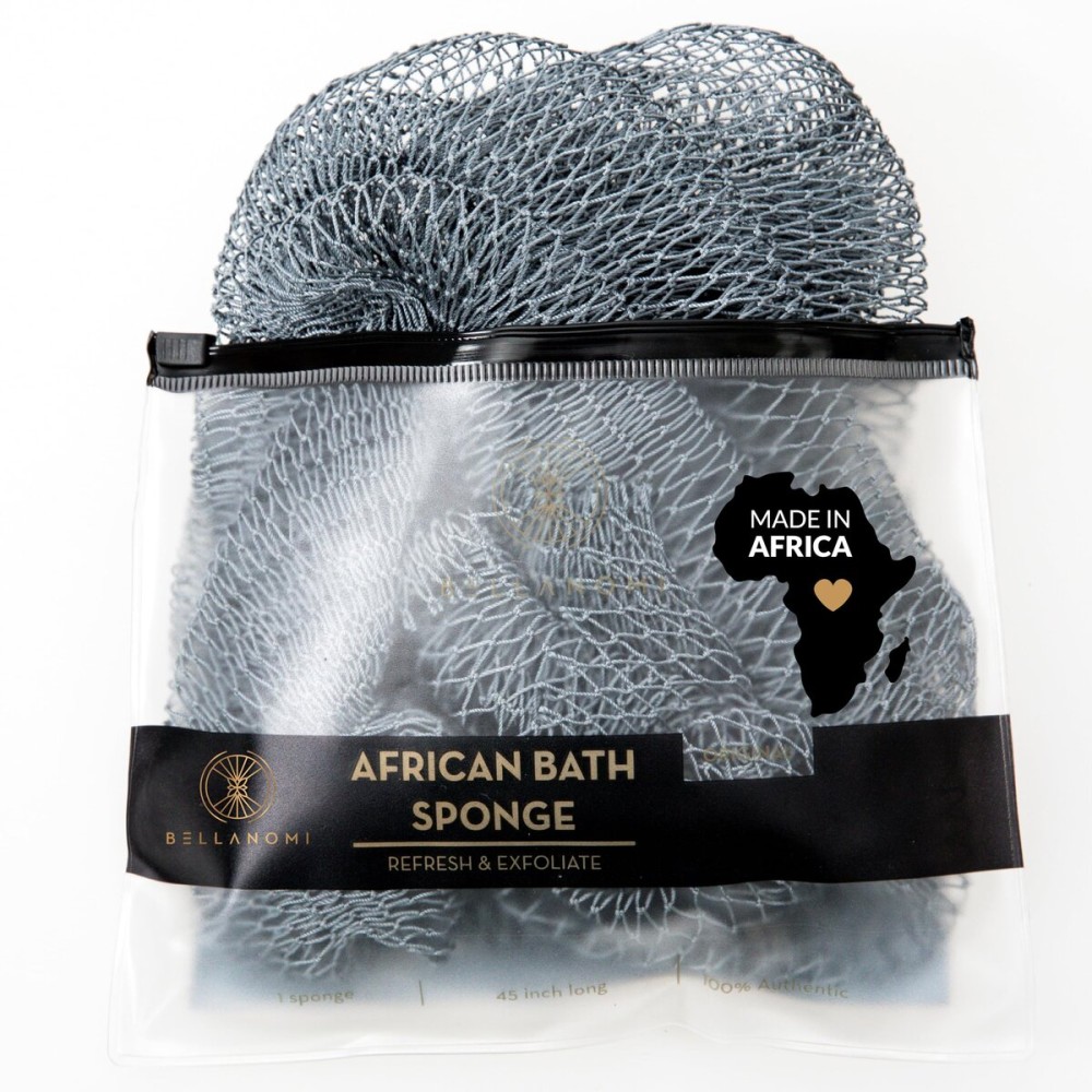 BELLANOMI African Exfoliating Net Sponge, Authentic, Ethically sourced from Nigeria, 45 inches Long, Back Scrubber for Daily use (Slate)