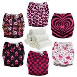 Mama Koala 3.0 Cloth Diapers for Babies with AWJ Lining, 6 Pack with 6 Natural Cloth Diaper Inserts - Reusable and Washable Pocket Diapers (Pink Love)