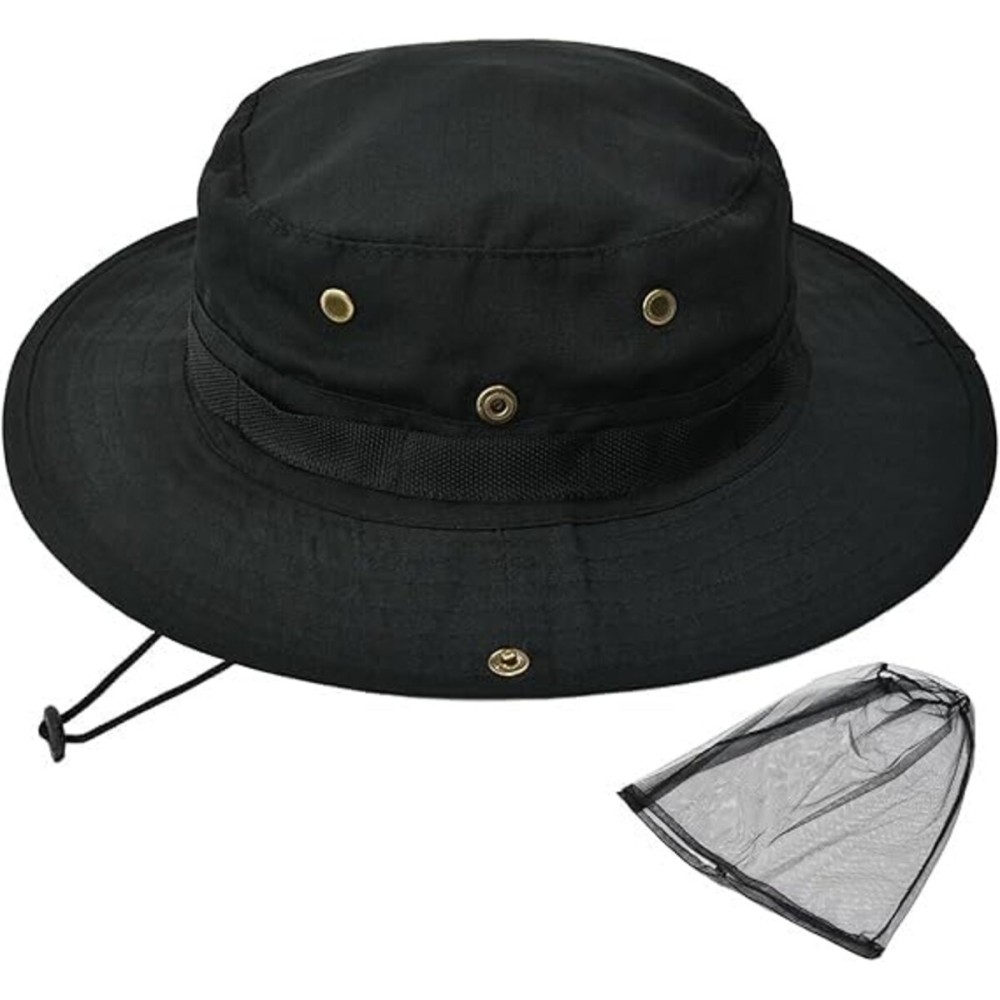 Sun Hats for Men Women Bucket Hat UPF 50+ Boonie Hat Foldable UV Protection Hiking Beach Fishing Summer Safari with Removable Head Net Mesh(1pack-Black)