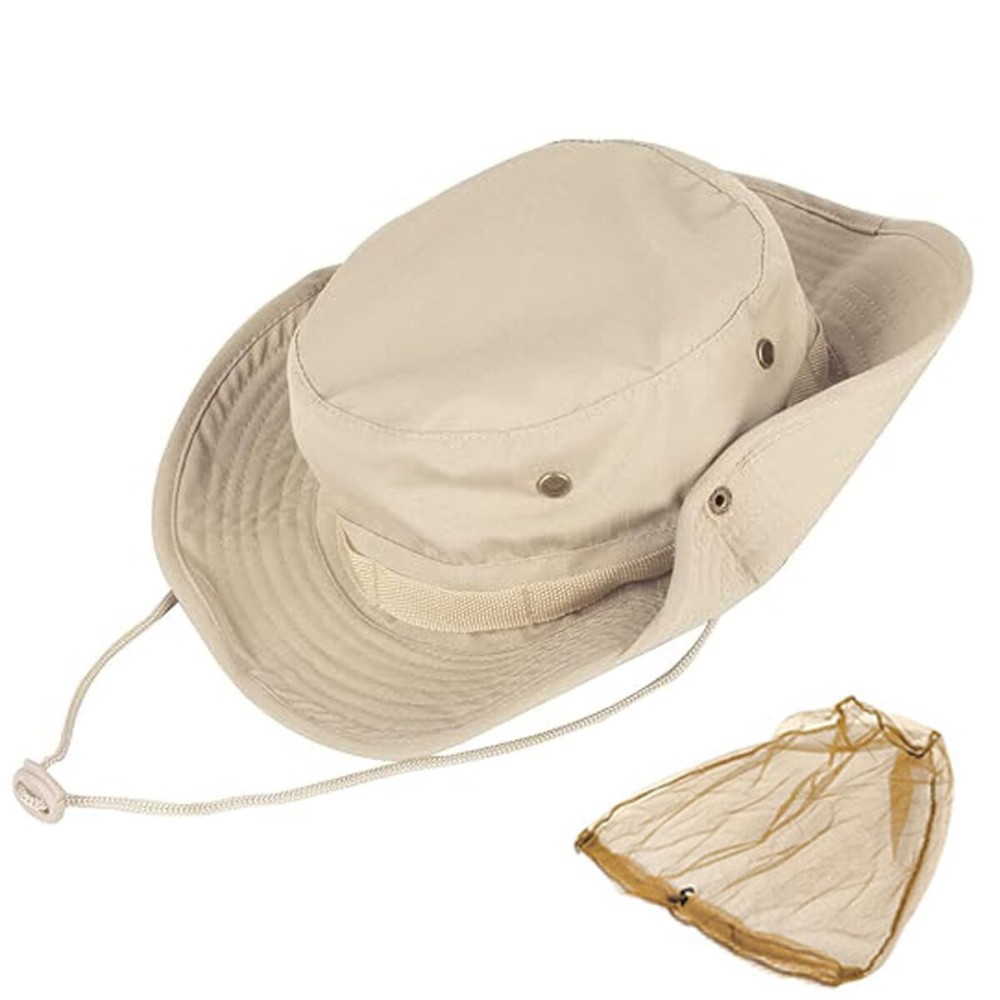 Sun Hats for Men Women Bucket Hat UPF 50+ Boonie Hat Foldable UV Protection Hiking Beach Fishing Summer Safari with Removable Head Net Mesh(1pack-Beige)