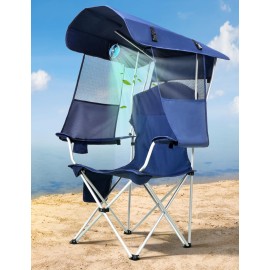 Docusvect Beach Chair with Canopy Shade and Fan - 360 Rotatable & 3-Speed Airflow, Camping Chair with Canopy and Powerful & Quiet Fan, Cup Holder, Side Pocket - Supports 330 LBS