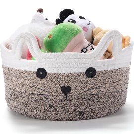 Zopeal Cat Basket Storage Woven Organizer with Ears Christmas Decorative Pet Toy Cute Cotton Rope Basket for Gift Cat Dog Toy Bin Nursery Room(8.3 x 4.7 Inch,Gradient Khaki)