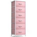 Sorbus Fabric Dresser for Kids Bedroom - Chest of 6 Drawers, Tall Storage Tower, Clothing Organizer, for Closet, for Playroom, for Nursery, Steel Frame, Fabric Bins - Wood Handle (Pink)