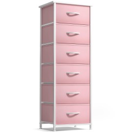 Sorbus Fabric Dresser for Kids Bedroom - Chest of 6 Drawers, Tall Storage Tower, Clothing Organizer, for Closet, for Playroom, for Nursery, Steel Frame, Fabric Bins - Wood Handle (Pink)
