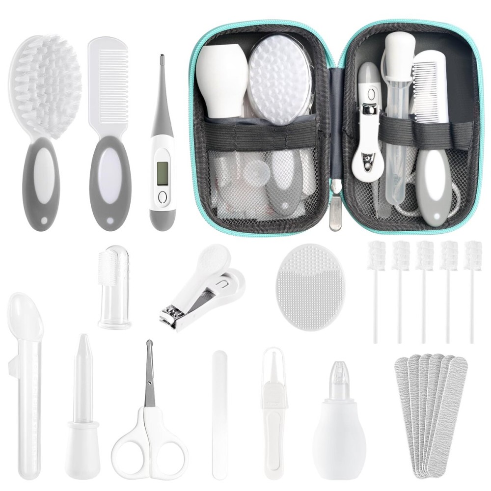 Baby Healthcare and Grooming Kit for Newborn Kids, 24PCS Upgraded Safety Baby Care Kit, Newborn Nursery Health Care Set, Baby Care Product (Grey White)