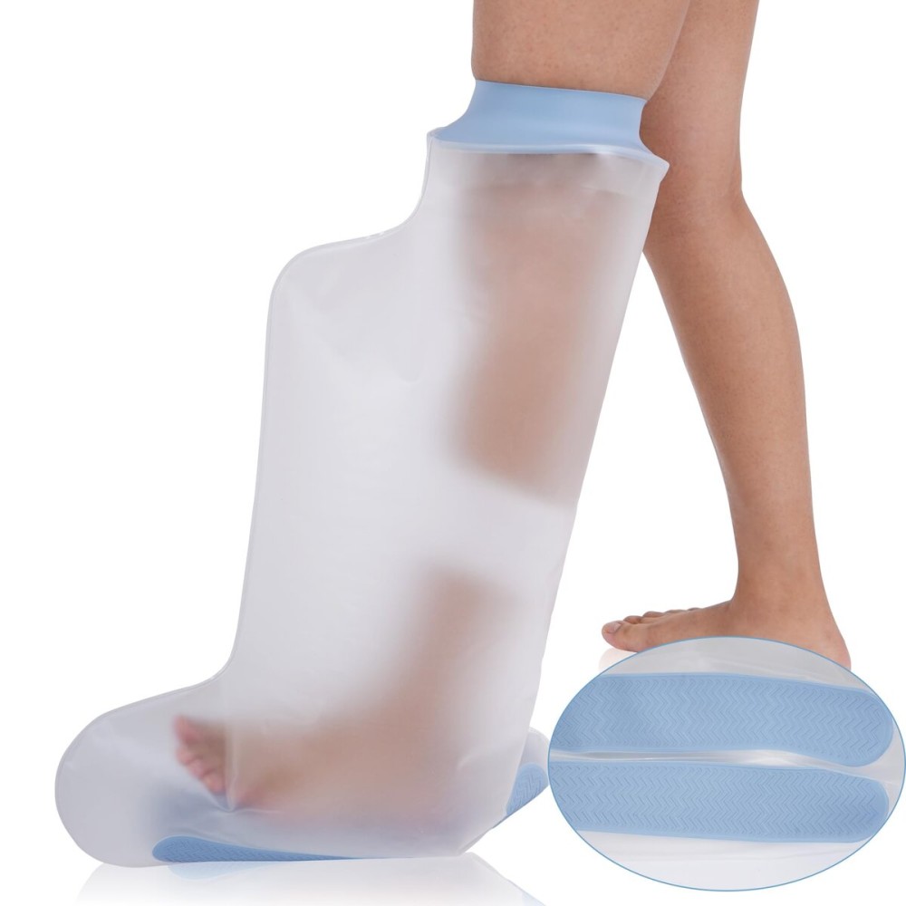 CureSquad Adult Calf Waterproof Cover, Widen Waterproof Protective Sleeve, Double Deep-grooved Anti-Slip Strips on Sole, Keeps Wound Bandages and Casts Dry, Suitable for Ankle, Calf, Knee