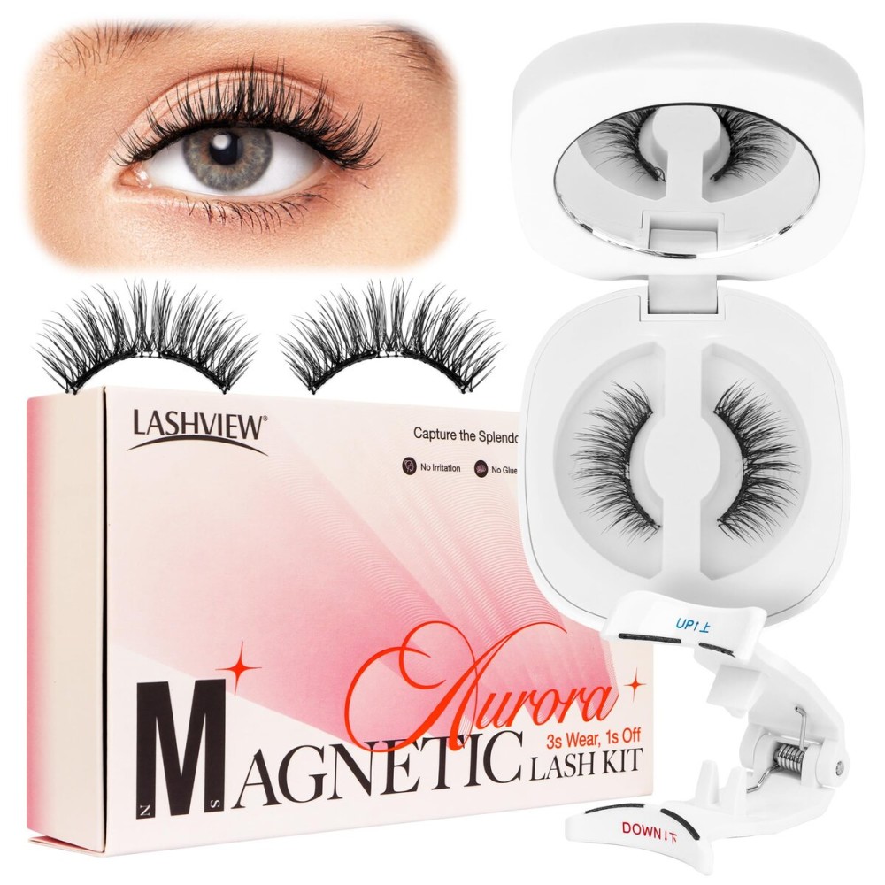 LASHVIEW Upgrade Magnetic Eyelashes with Applicator,Reusable Soft Magnetic Eyelashes Natural Look, No Glue Needed,Easy to Wear and Remove,RC24PDark Brown