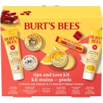 Burt\'s Bees Christmas Gifts - Tips and Toes Kit, 6 Travel Size Products for Stocking Stuffers - Pomegranate Moisturizing Lip Balm, 2 Hand Creams, Foot Cream, Cuticle Cream, and Hand Salve