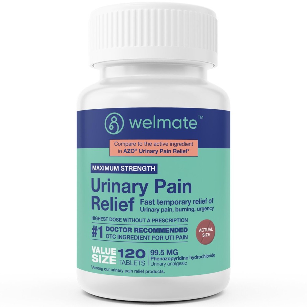WELMATE - Urinary Pain Relief (120 Tablets) - Phenazopyridine Hydrochloride 99.5mg - Urinary Pain, Urgency, & Discomfort - Maximum Strength - Over-The-Counter Medication