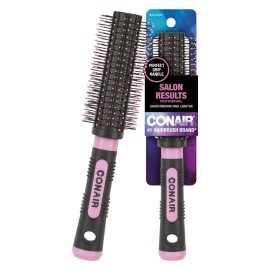 Conair Salon Results Round Hairbrush - Hair brush for blow out - blowdryer brush - features nylon bristles - Adds body and fullness - suitable on all lengths - Pink/Black