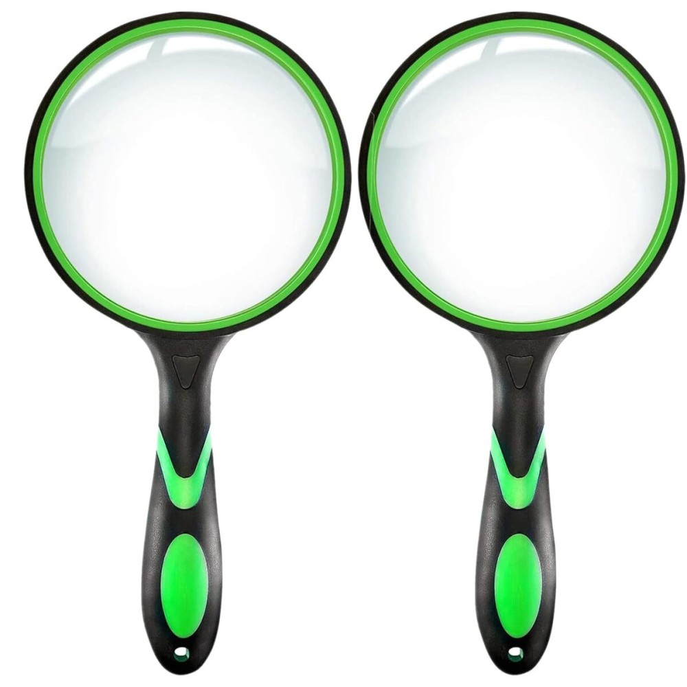 10X Magnifying Glass, 2PACK 75MM Handheld Reading Magnifier with Non-Slip Soft Handle for Seniors Book Newspaper Reading and Kids Nature Hobby Exploration