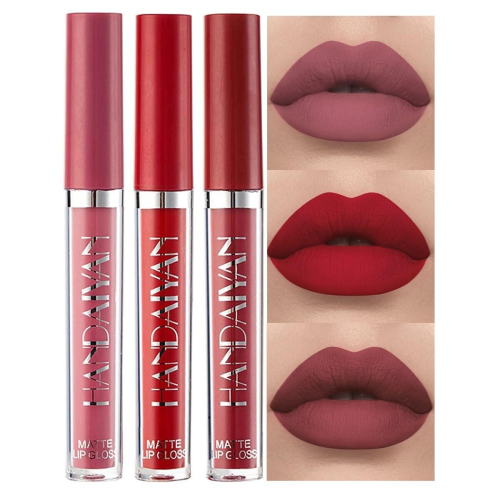 BestLand 3Pcs Matte Liquid Lip Gloss Set - 24H Transfer-Proof, Moisturizing & Non-Sticky I Mauve Pink, Classic Red, Deep Burgundy I Vegan + Cruelty-Free for Daily & Party